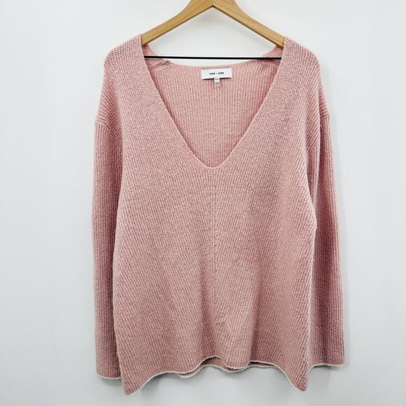 Anthropologie John + Jenn V-Neck Ribbed Sweater Super Soft in Pink Size Medium - Picture 1 of 7